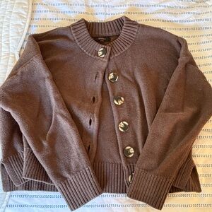 Quince 100% Organic Cotton Cropped Cardigan in Heather Brown